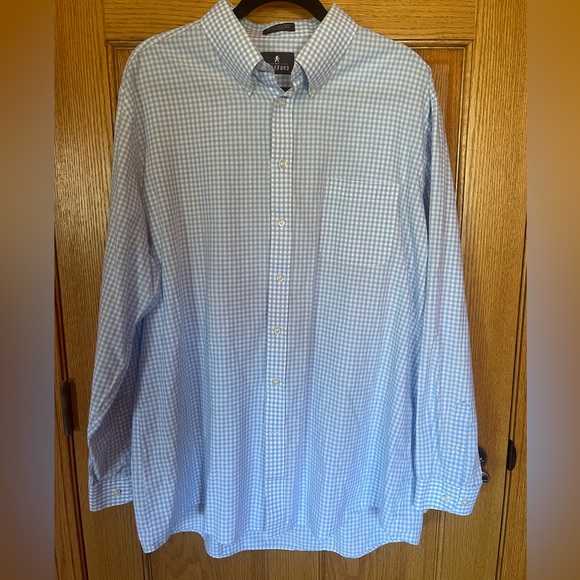 Stafford Easy Care Men’s Blue Gingham Button Down - size 18/36-37 - Picture 1 of 4